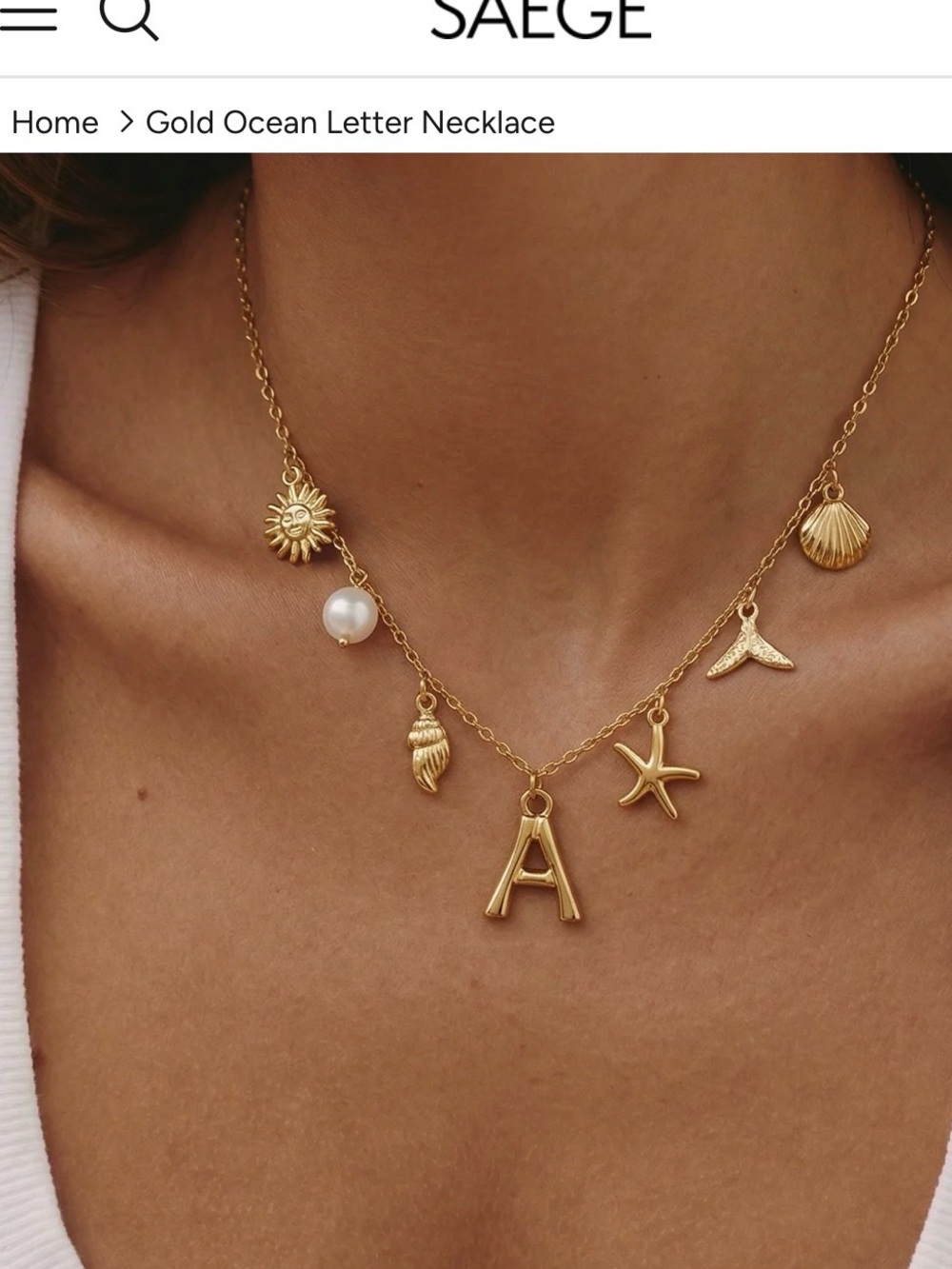 Saege Gold Ocean Letter K Necklace